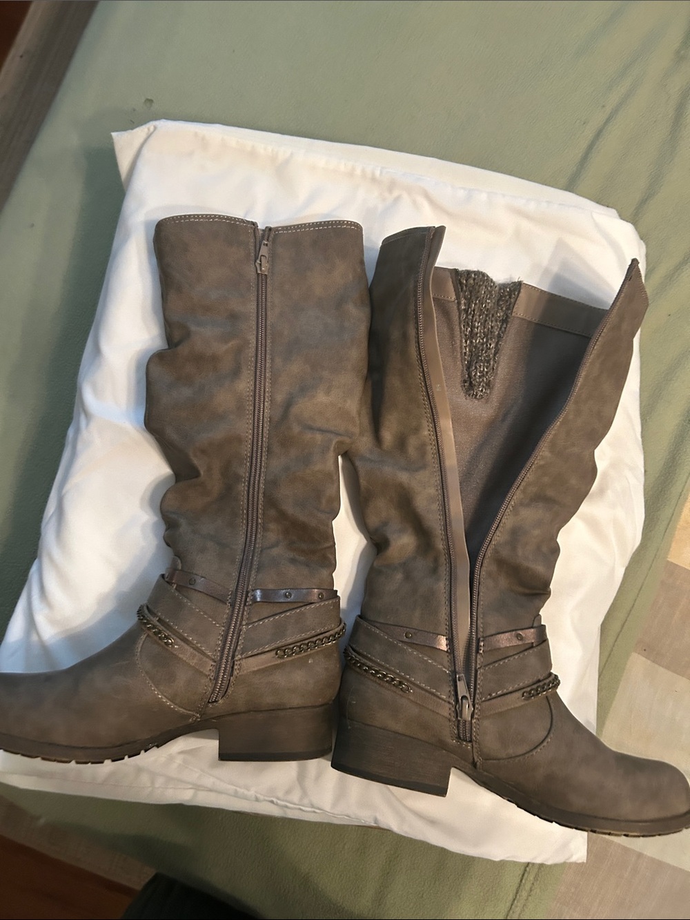 Women's Knee-High Buckle Boots in Taupe - Picture 2 of 3